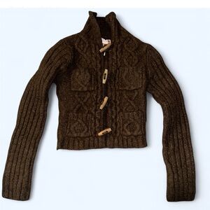 Vintage Y2K Brown Abercrombie Cable Knit Wool Sweater with Wood Toggle Buttons